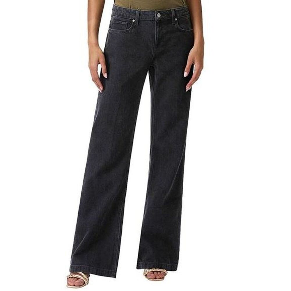 Paige Sonja Iridium Wide Leg Jeans Size 26 Boho Casual Dark Wash Denim Black